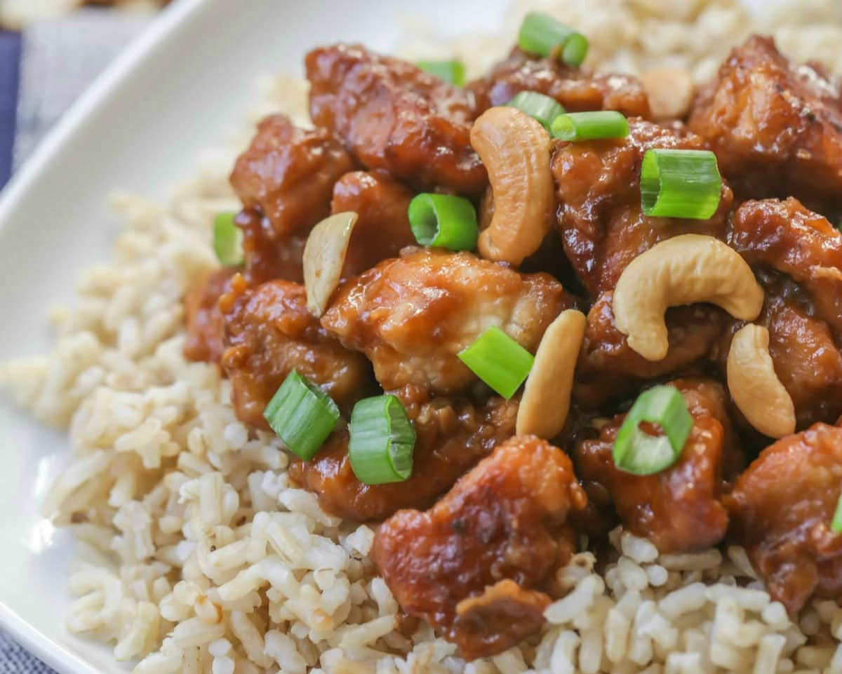 Crock Pot Cashew Chicken over brown rice