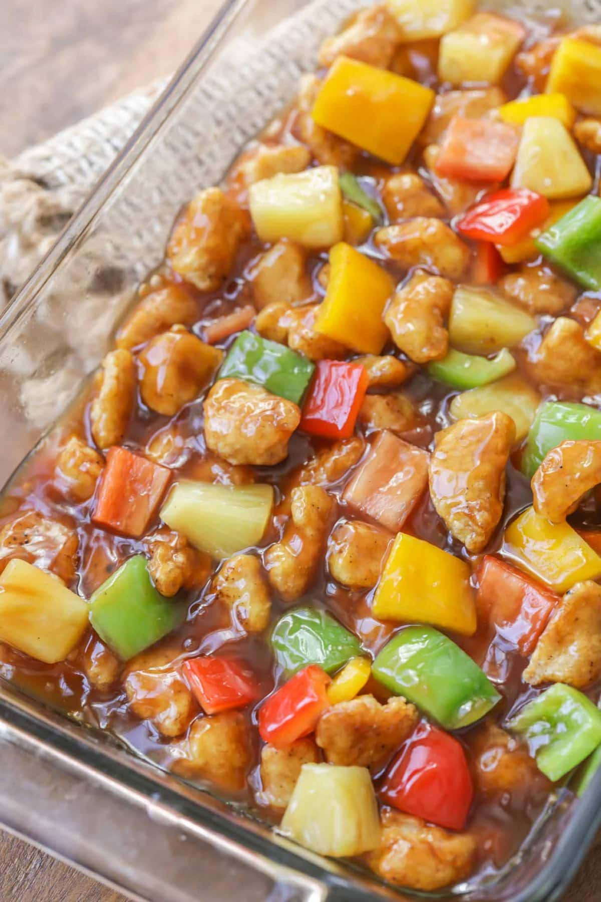Baked Sweet and Sour Chicken recipe in casserole dish