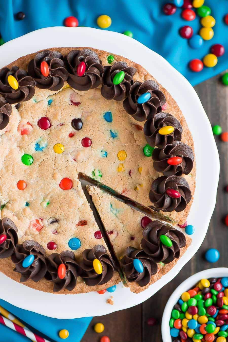 Chocolate Chip Cookie Cake with M&M's - Fun & Festive - That Skinny Chick  Can Bake