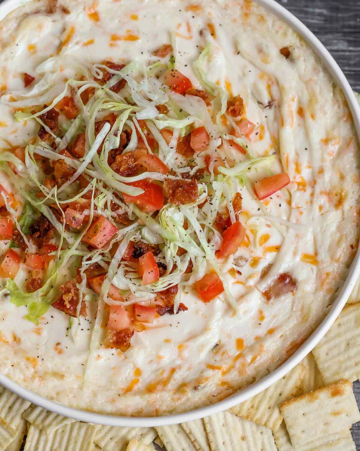 Baked BLT Dip in a dip dish