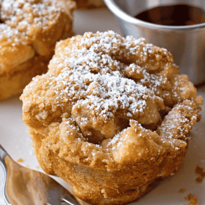 French Toast muffins close up image with powdered sugar on top.