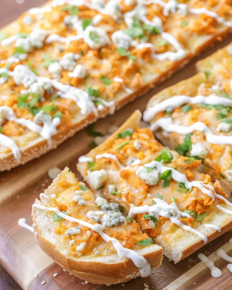 Buffalo Chicken Bread sprinkled with bleu cheese