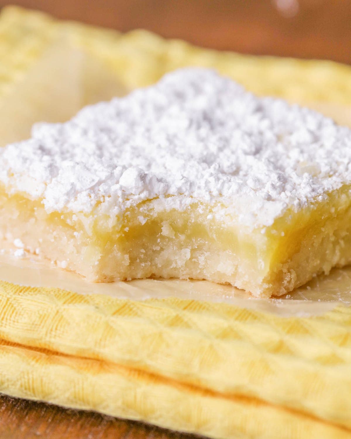 Lemon Bar Recipe with bite taken out