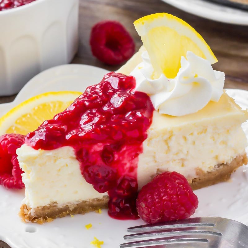 Lemon Cheesecake on a plate with a fork