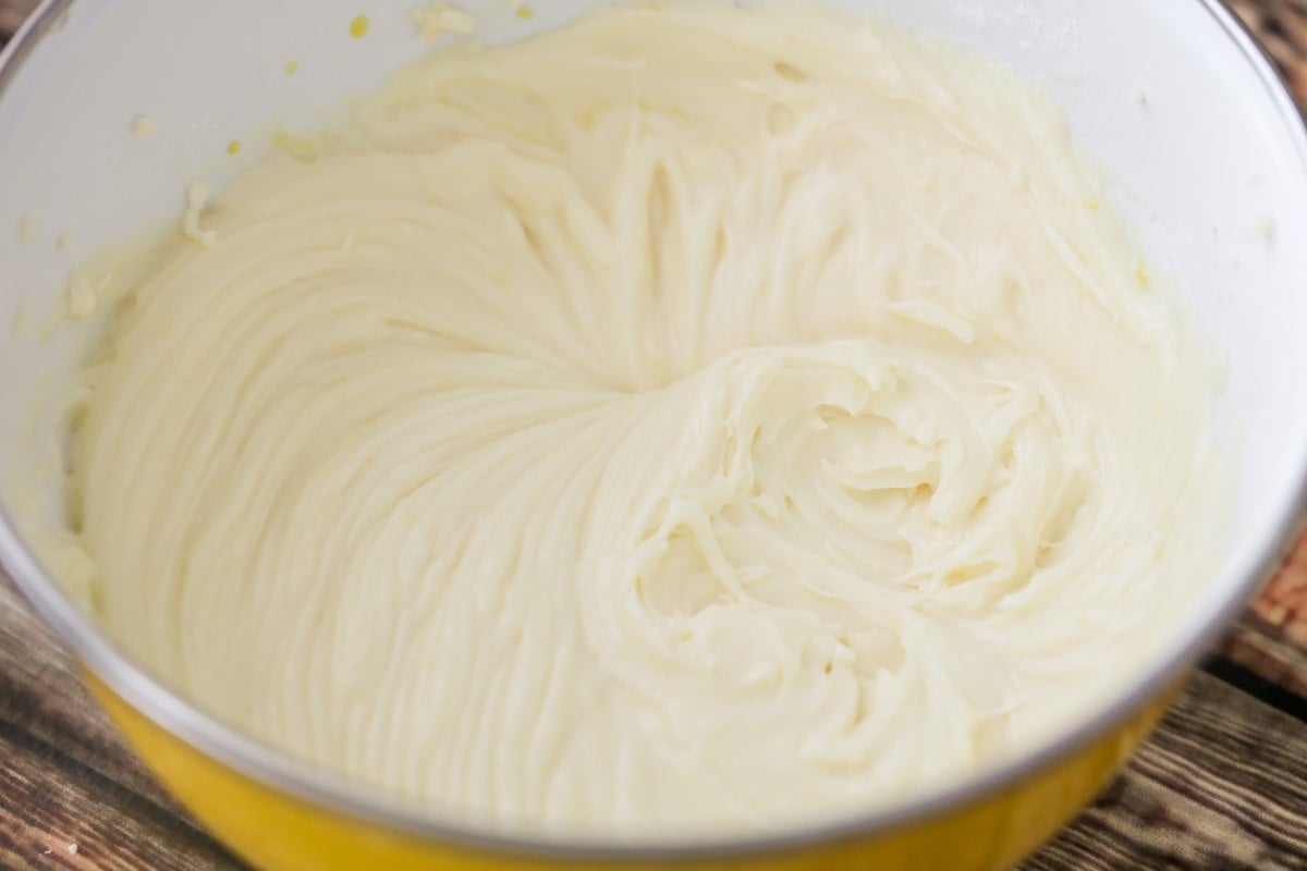 Lemon Cake Frosting in a mixing bowl