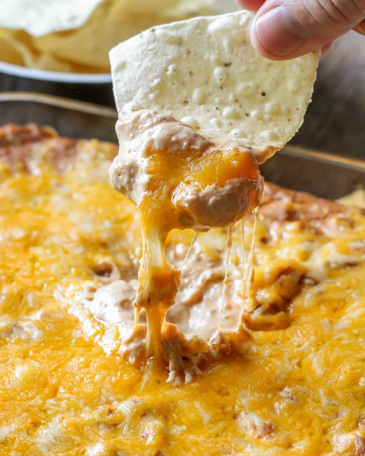 Bacon ranch cheese ball - cream cheese bean dip with chips.