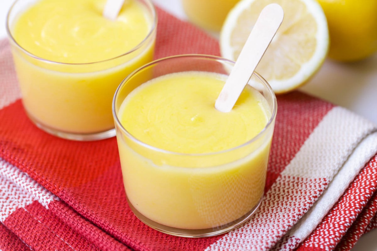 Lemon Curd served in small glass jars
