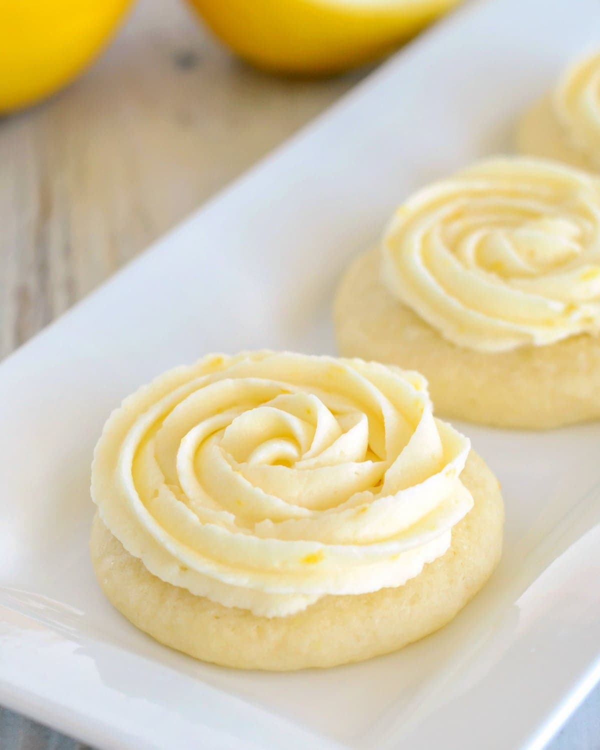 Frosted Lemon sugar cookie recipe topped with lemon frosting.