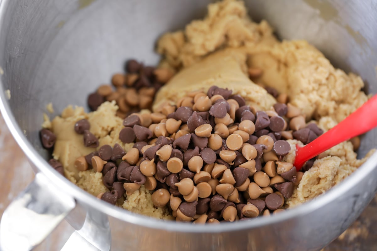 Cookie dough with chocolate and peanut butter chips