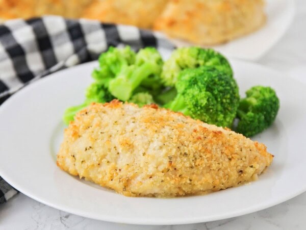Crispy baked ranch chicken served alongside steamed broccoli.