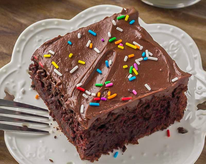 Chocolate Sour Cream Cake slice on plate