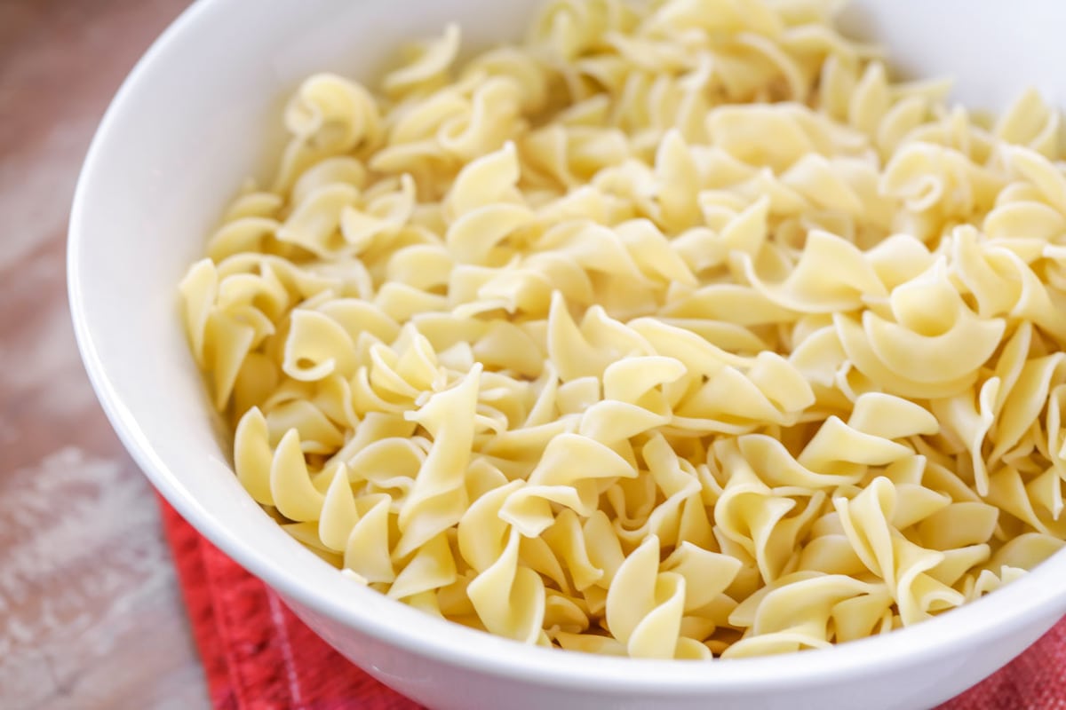 Egg noodles for beef stroganoff - in bowl