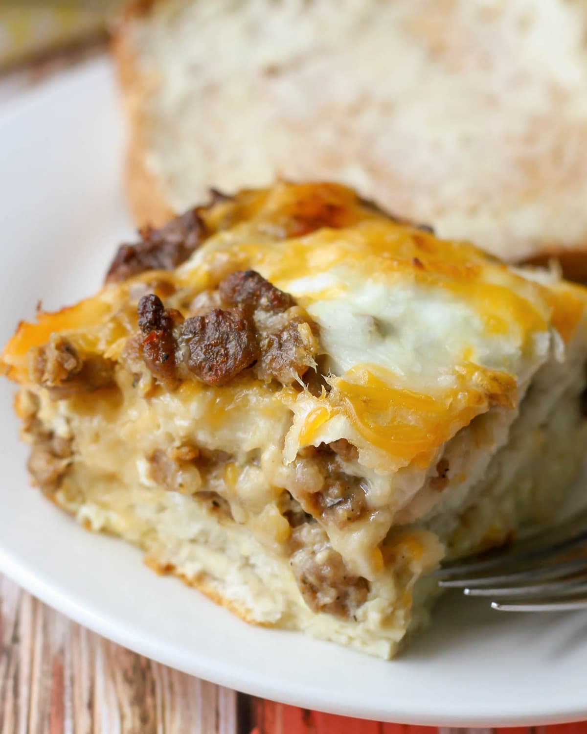 Breakfast Egg Casserole on a white plate.