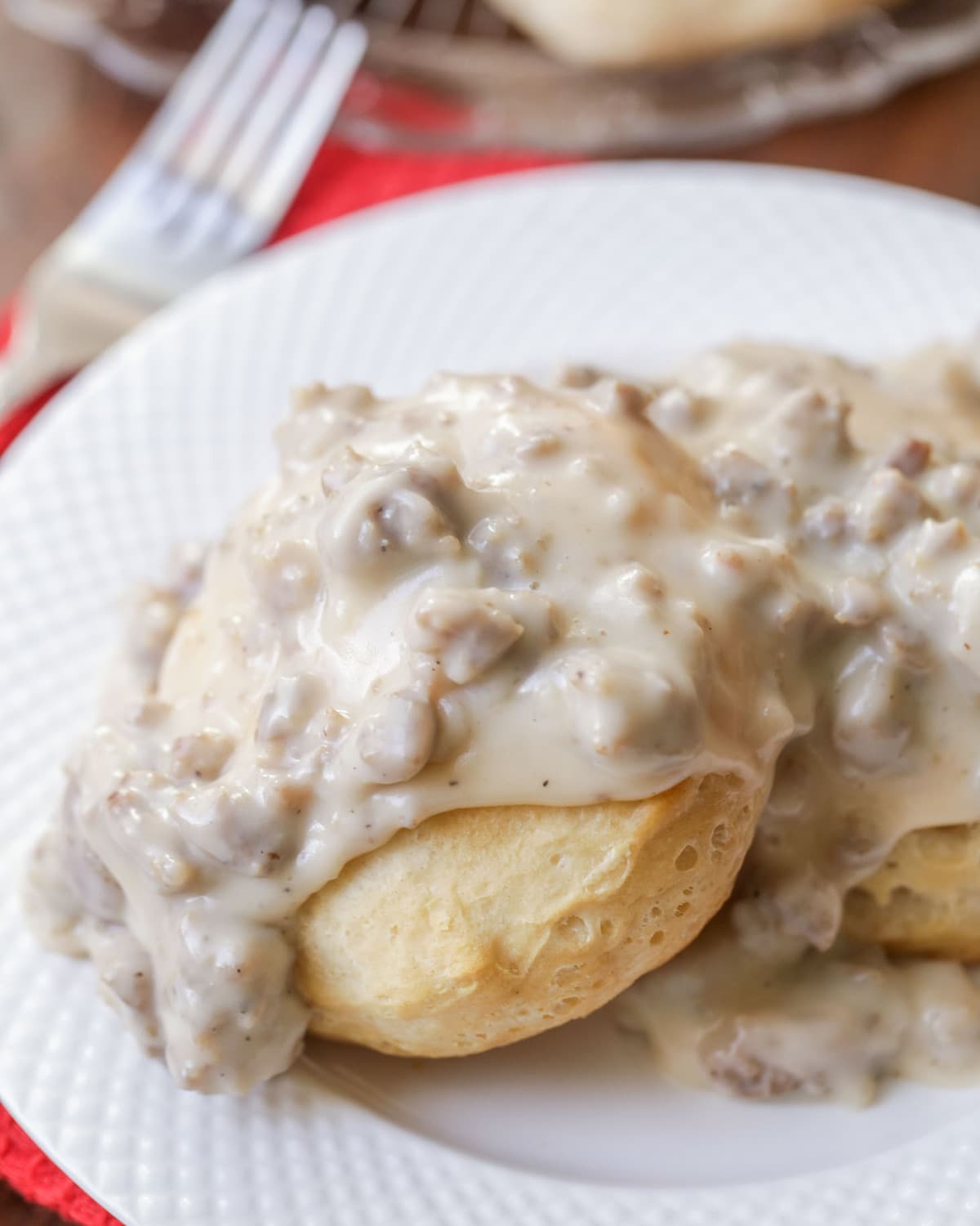 Sausage Gravy and Biscuits Recipe on plate