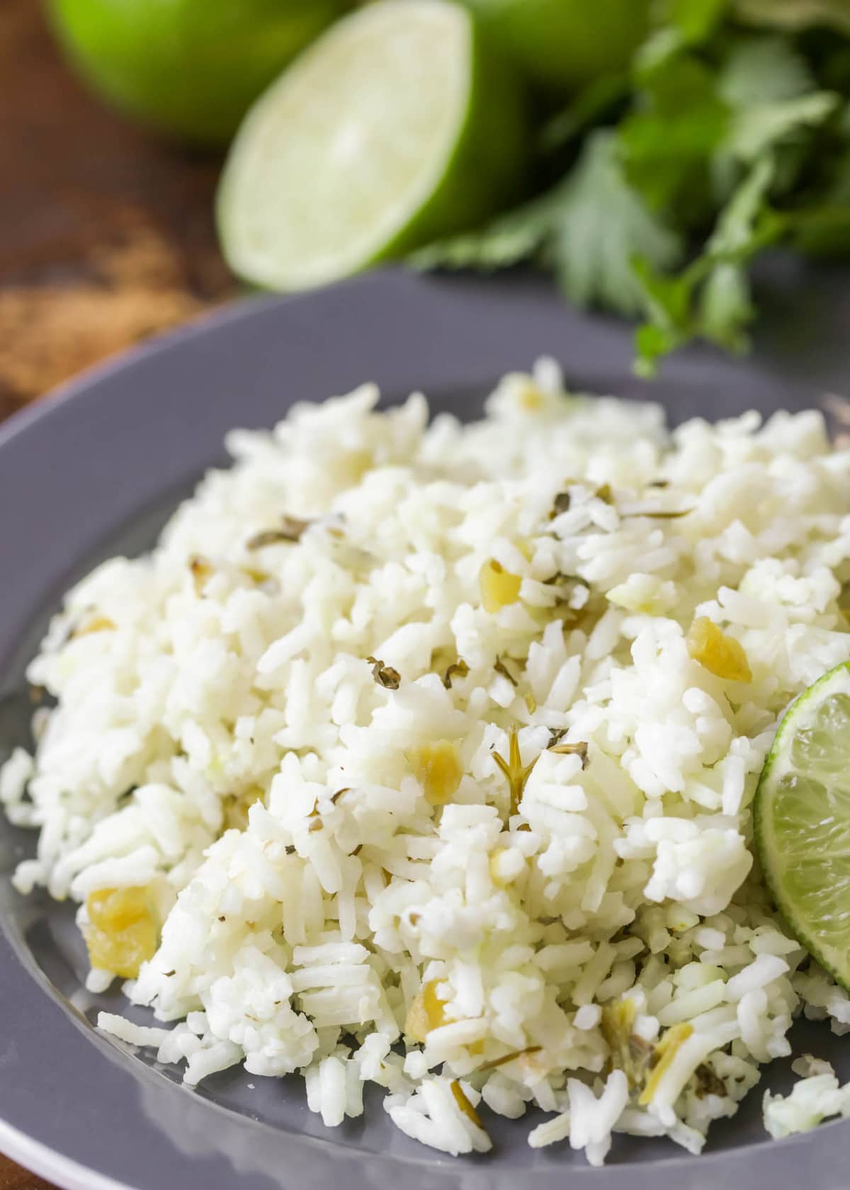 Cilantro Lime Rice served with a fresh wedge of lime.