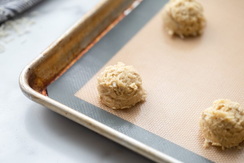 Dough scooped out for oatmeal coconut cookies