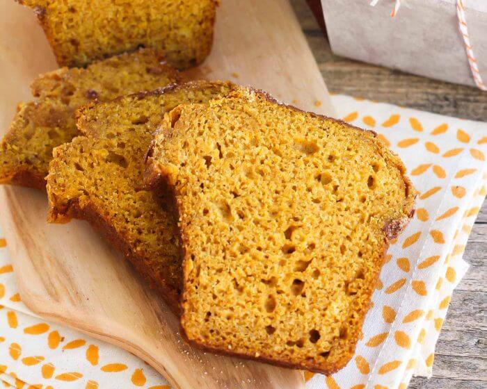 Pumpkin bread recipe close up image.