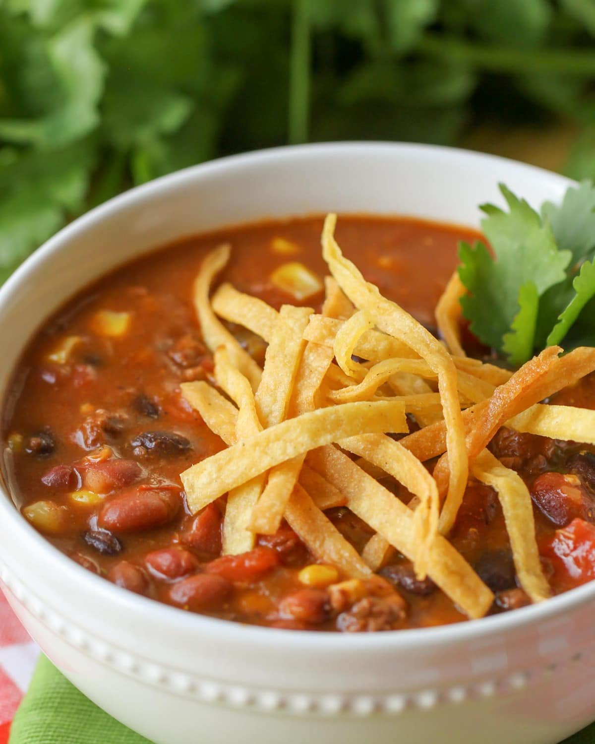 Easy taco soup recipe with ranch dressing in a bowl