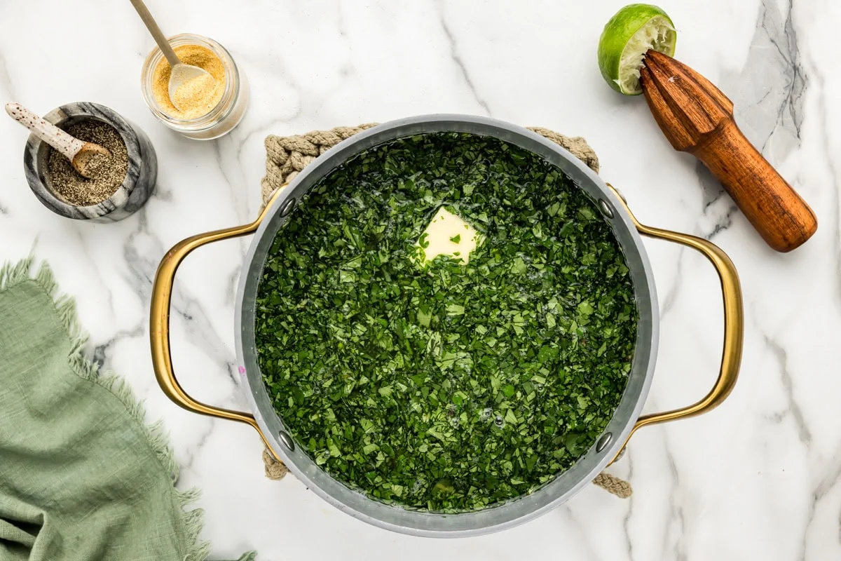 Cilantro on top of homemade cilantro lime rice recipe.