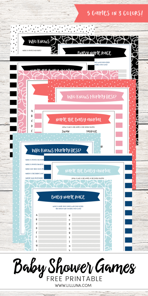 FREE Printable Baby Shower Games 5 Games (in 3 Colors ) Lil #39 Luna FREE Printable Baby Shower Games 5 Games (in 3 Colors ) Lil #39 Luna