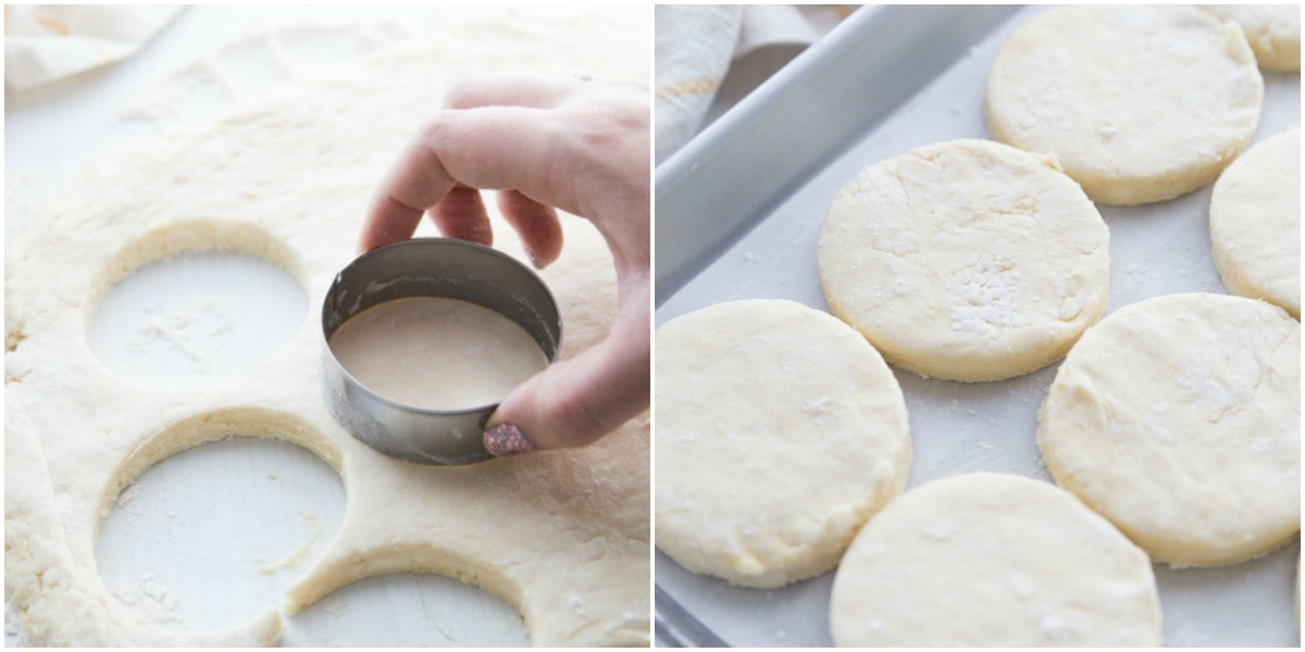 How to Make Biscuits - cutting out biscuits with a cookie cutter