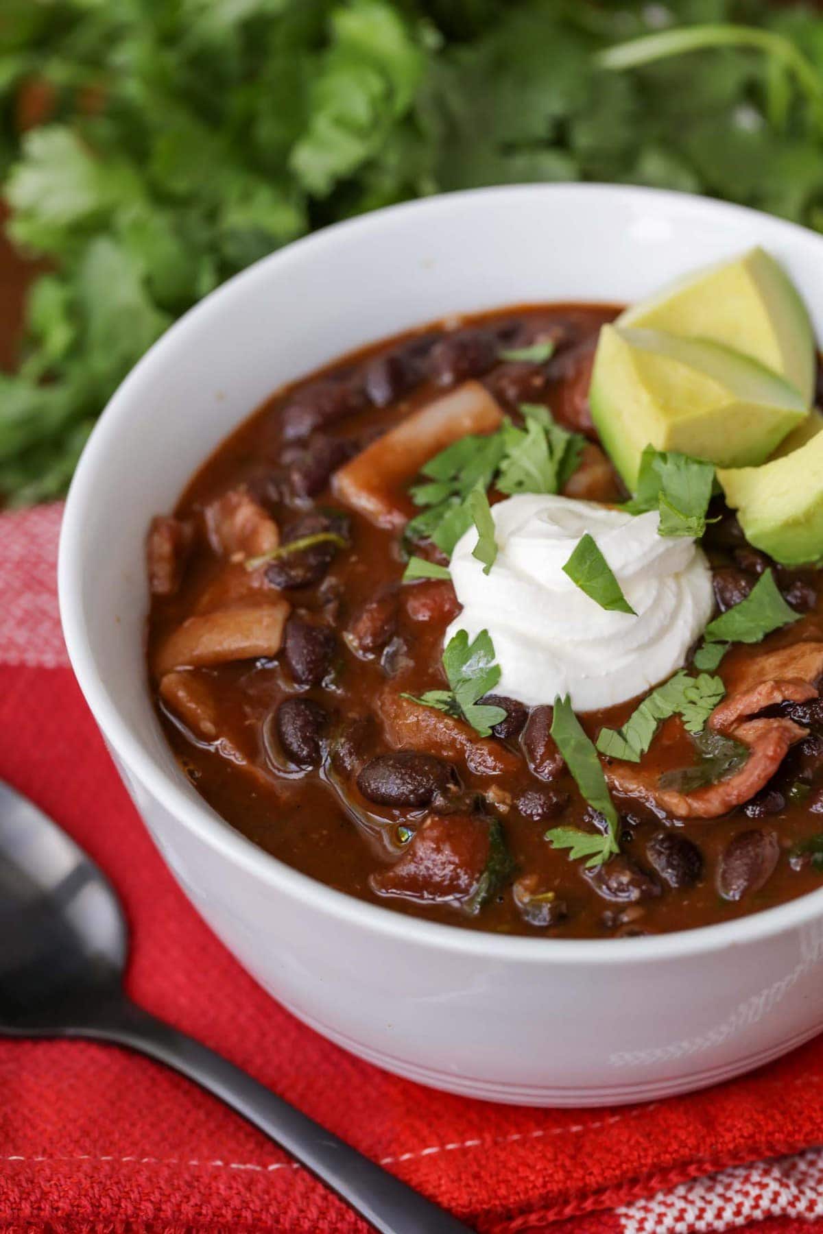 Black Bean Soup served in a white bowl