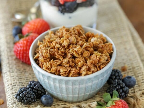 Small bowl filled with homemade granola.