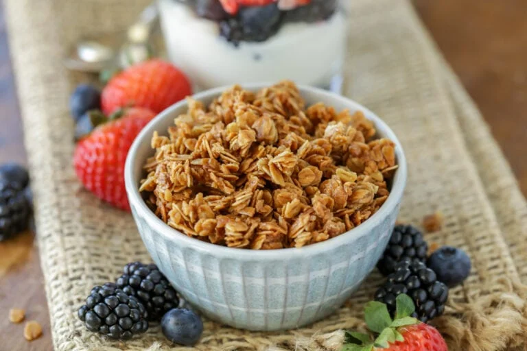 Small bowl filled with homemade granola.
