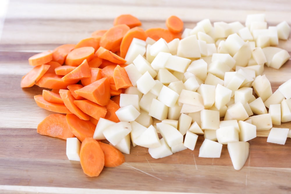 Chopped vegetables for hamburger soup recipe.