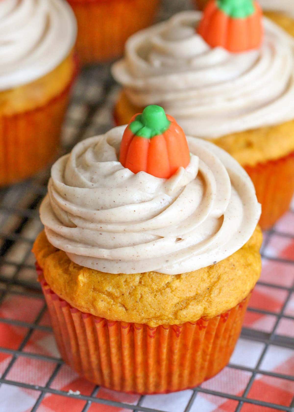 Close up of Pumpkin Spice Cupcakes