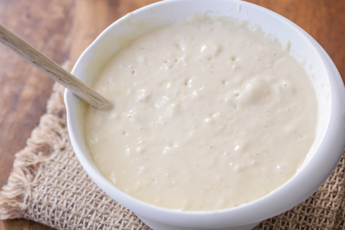 Batter in a white bowl.