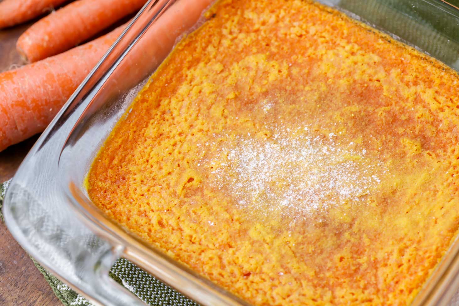 Carrot Soufflé in a glass baking dish