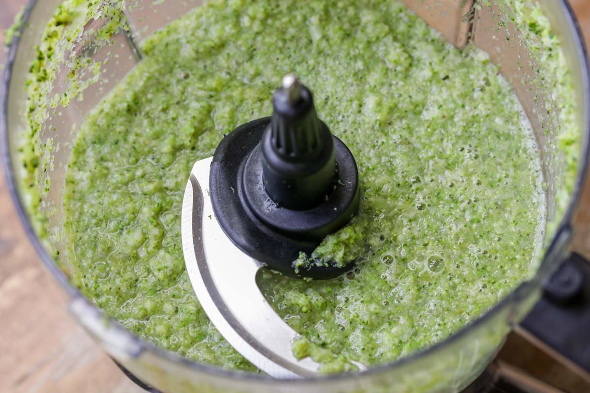 Cream of broccoli soup pureed in a blender