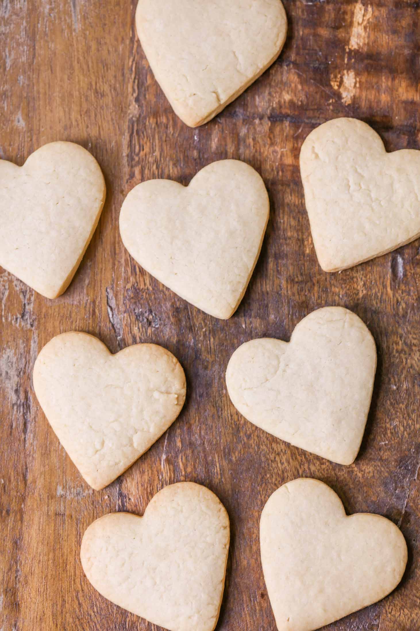 Butter Crunch Cookies cut into heart shapes