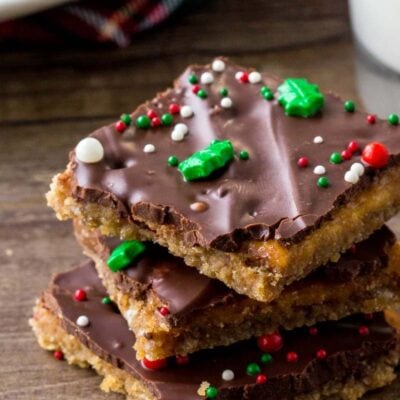 Christmas Crack - or saltine cracker toffee - is a delicious homemade candy with crackers, caramel & chocolate