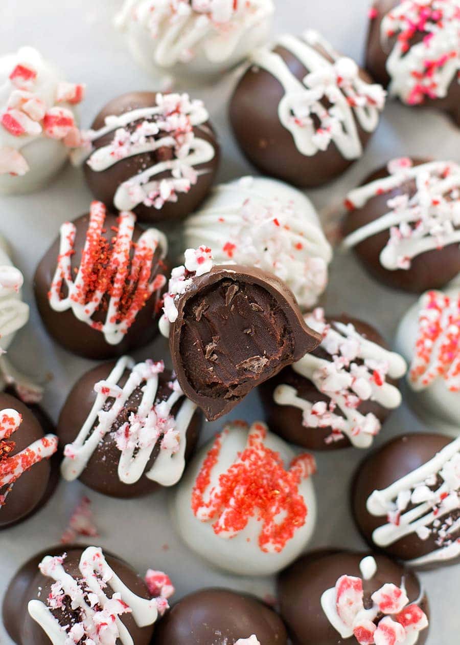 Peppermint Chocolate Truffles piled up on wax paper