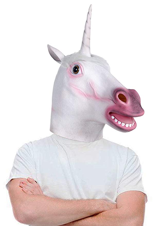 Full-head unicorn mask from Amazon.