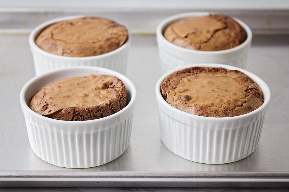 Chocolate Lava Cakes in Ramekins fresh from the oven.