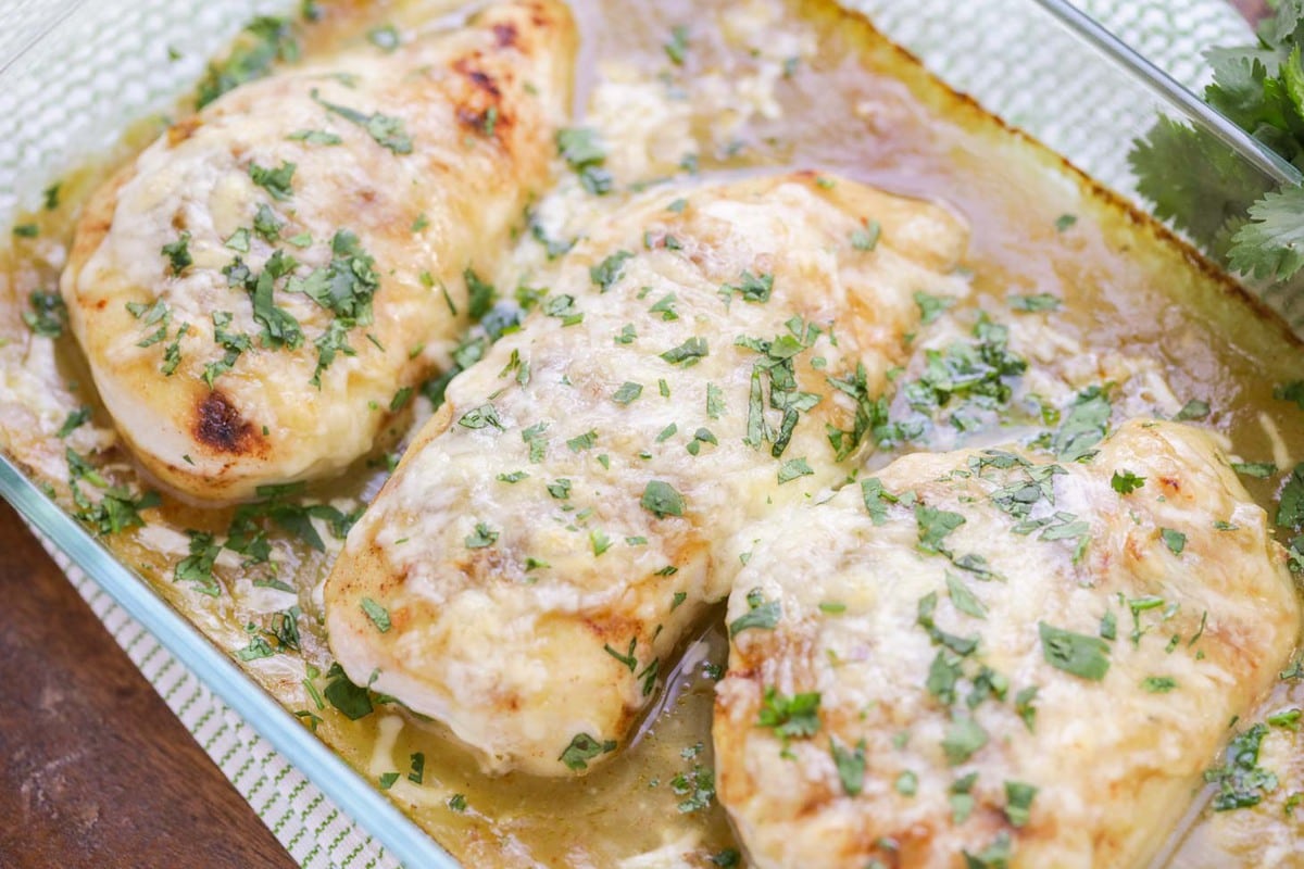 Green Chili Chicken in baking dish