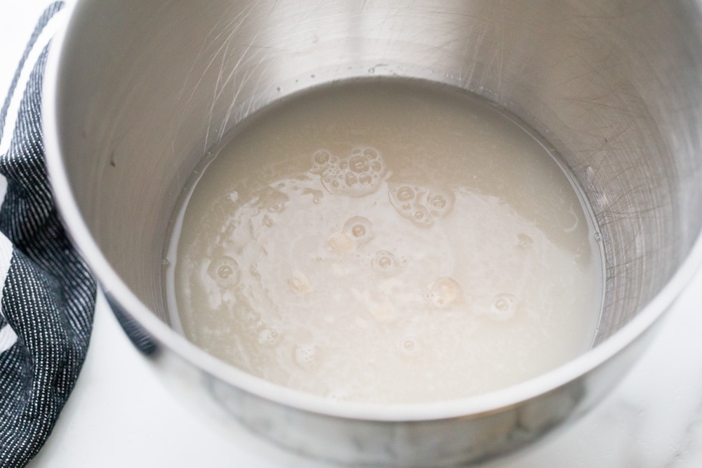 Homemade bread dough mix in mixing bowl