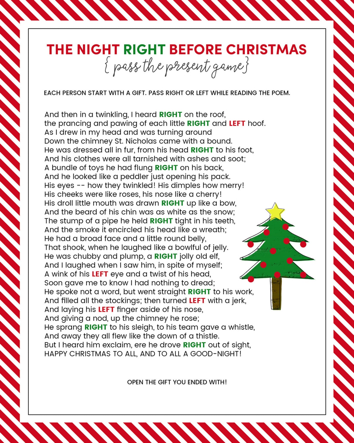 Left Right Across Christmas Game Free Printable Choose From Two