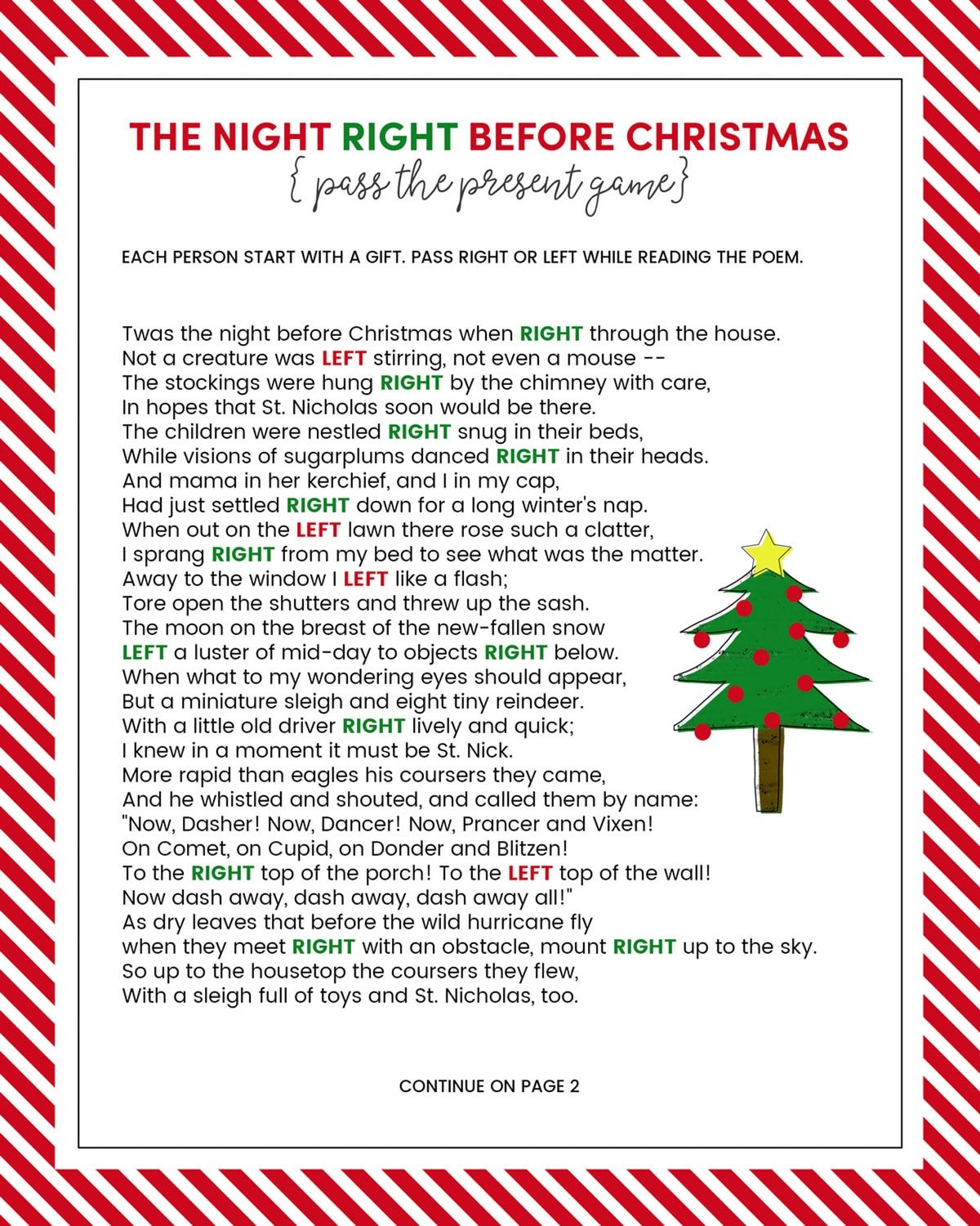 Left and Right Christmas Game printable for download.