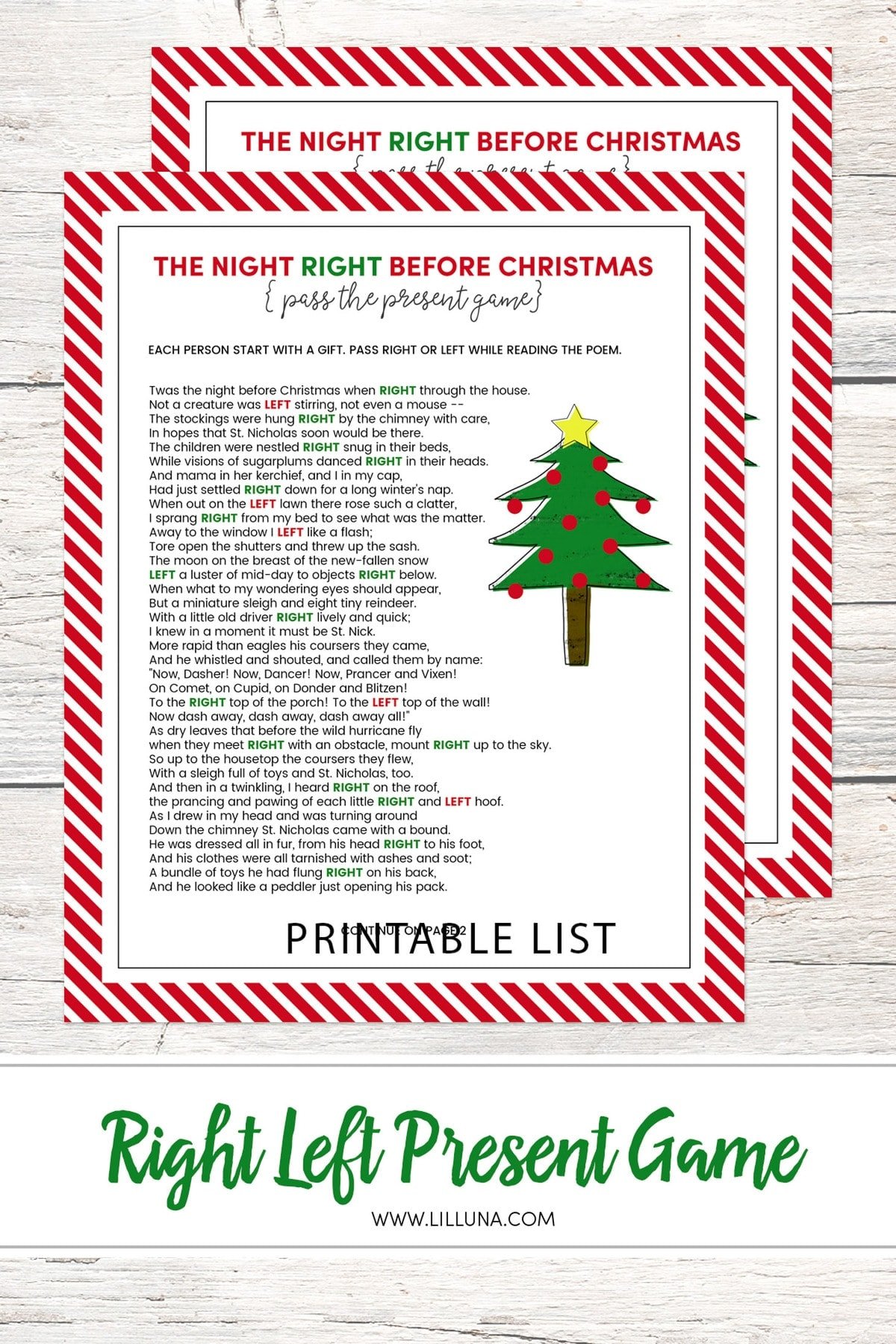 Left Right Christmas Game printable examples for download.