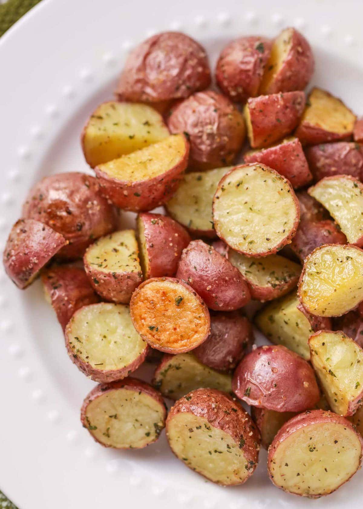 Roasted Red Potatoes Recipe on baking dish.