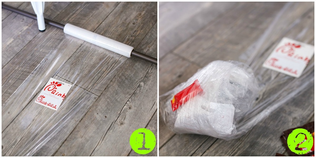 How to make the saran wrap ball game using a broom stick.