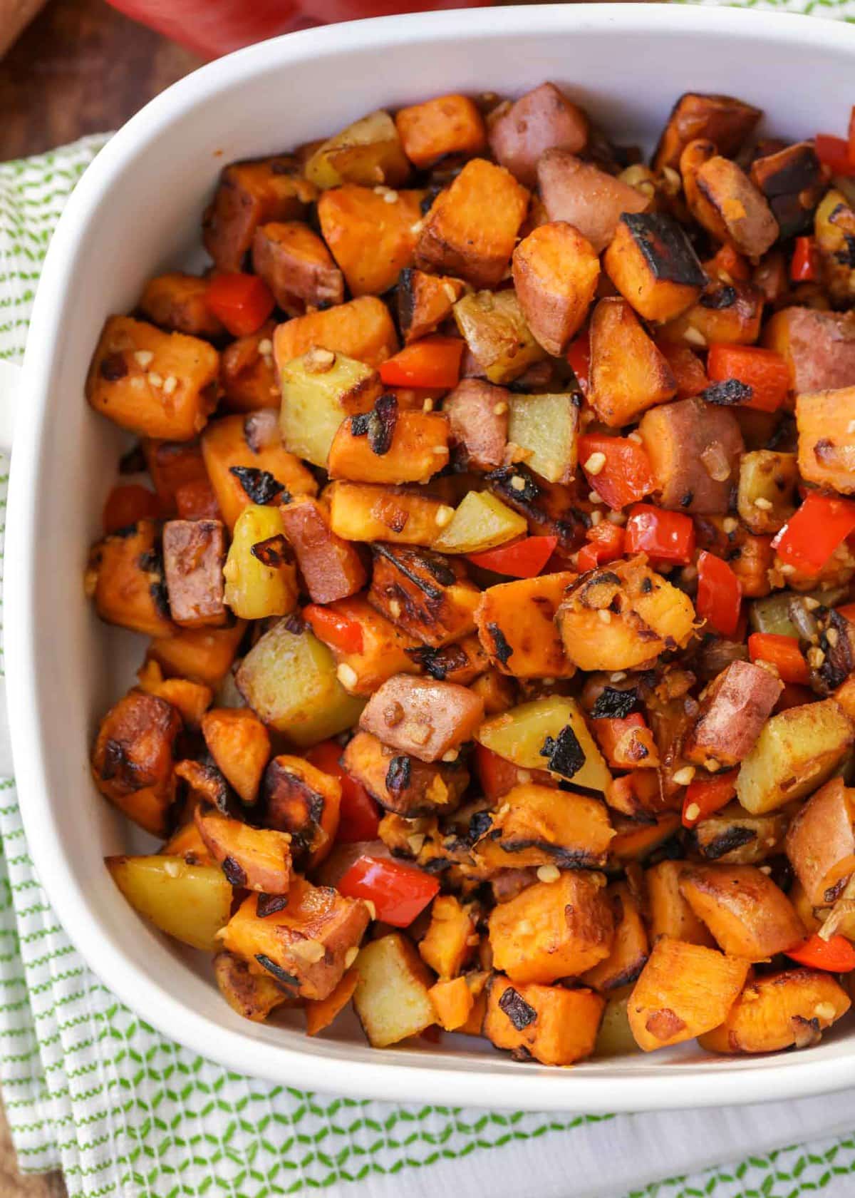 Sweet Potato Hash Recipe served in a white casserole dish.