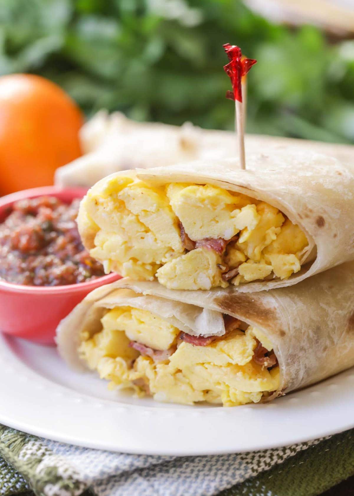 Best Breakfast Burrito Recipe cut in half on plate