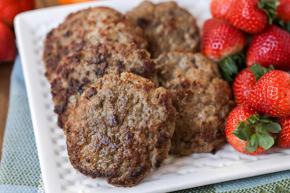 Breakfast Sausage on plate with strawberries