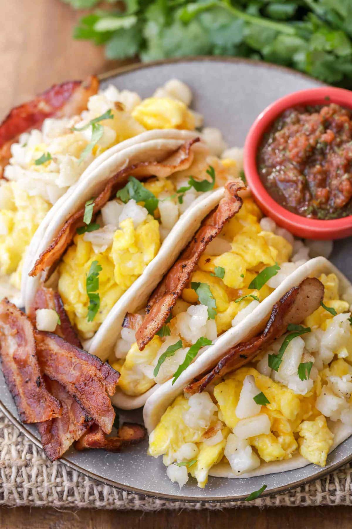 Best Breakfast Tacos on a plate with salsa