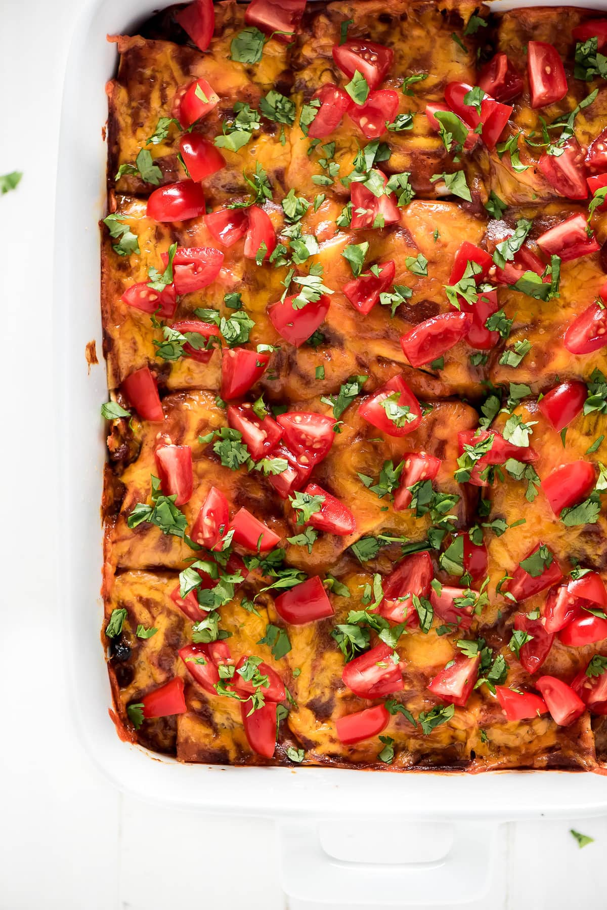 Beef Enchilada Casserole Recipe served in a baking dish.